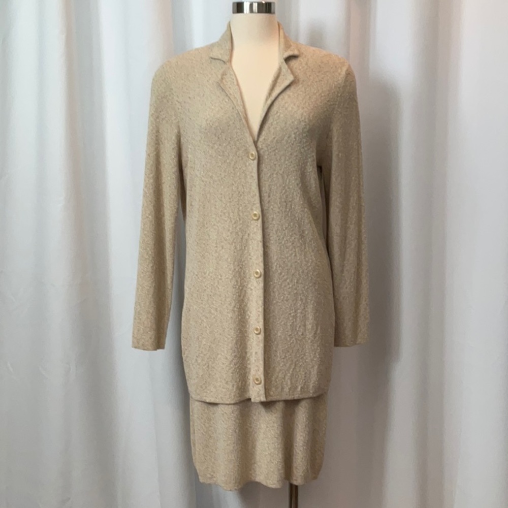 JH Collectibles Beige Oatmeal Knit Set Cardigan (Size L) and Skirt (Size M)
